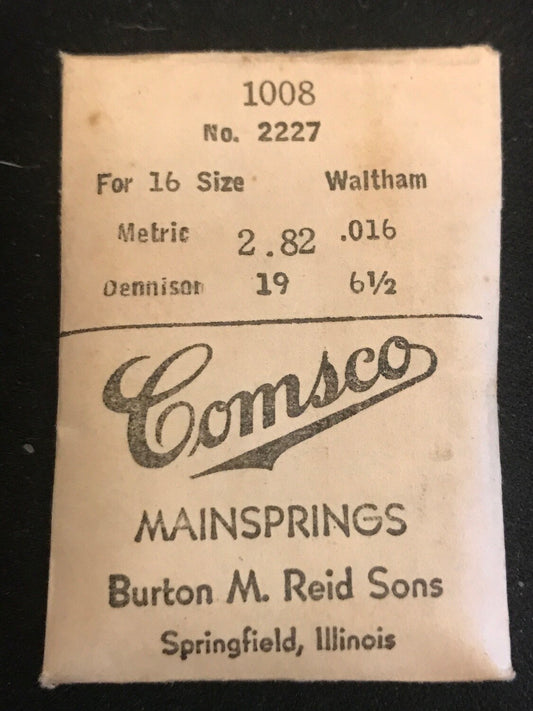 Comsco Mainspring #1008 for Waltham 16s Factory No. 2227 - Steel