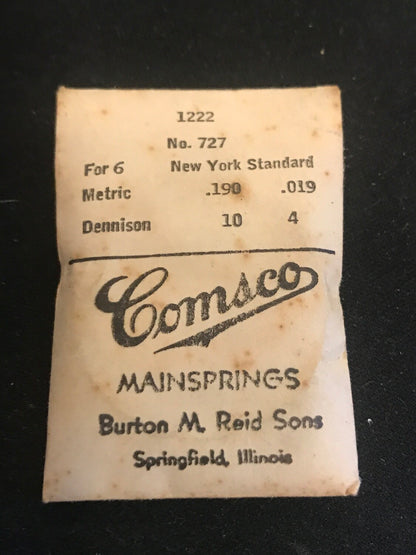 Comsco Mainspring #1222 for 6s N.Y. Standard Factory No. 727 / 5134 - Steel