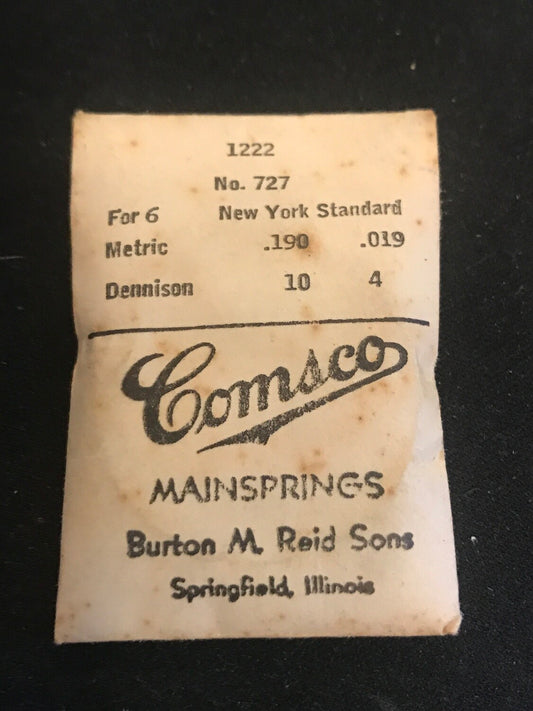 Comsco Mainspring #1222 for 6s N.Y. Standard Factory No. 727 / 5134 - Steel