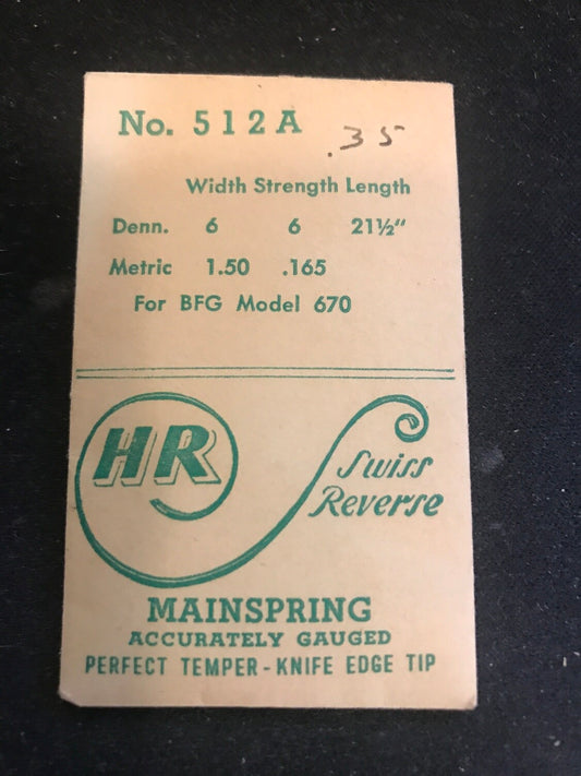 HR Mainspring #512A for BFG caliber 670 Pin Lever Movement - Steel