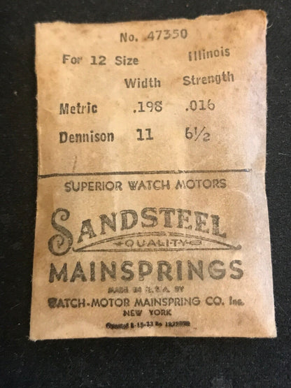 Sandsteel Mainspring for Illinois 12s Factory No. 47350 - Steel