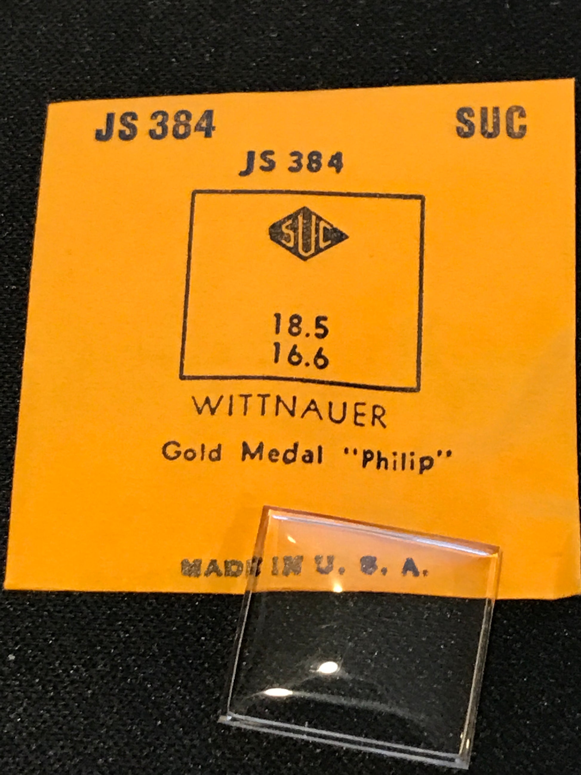SUC Crystal JS 384 for Wittnauer Gold Model Philip - 18.5 x 16.6mm - New