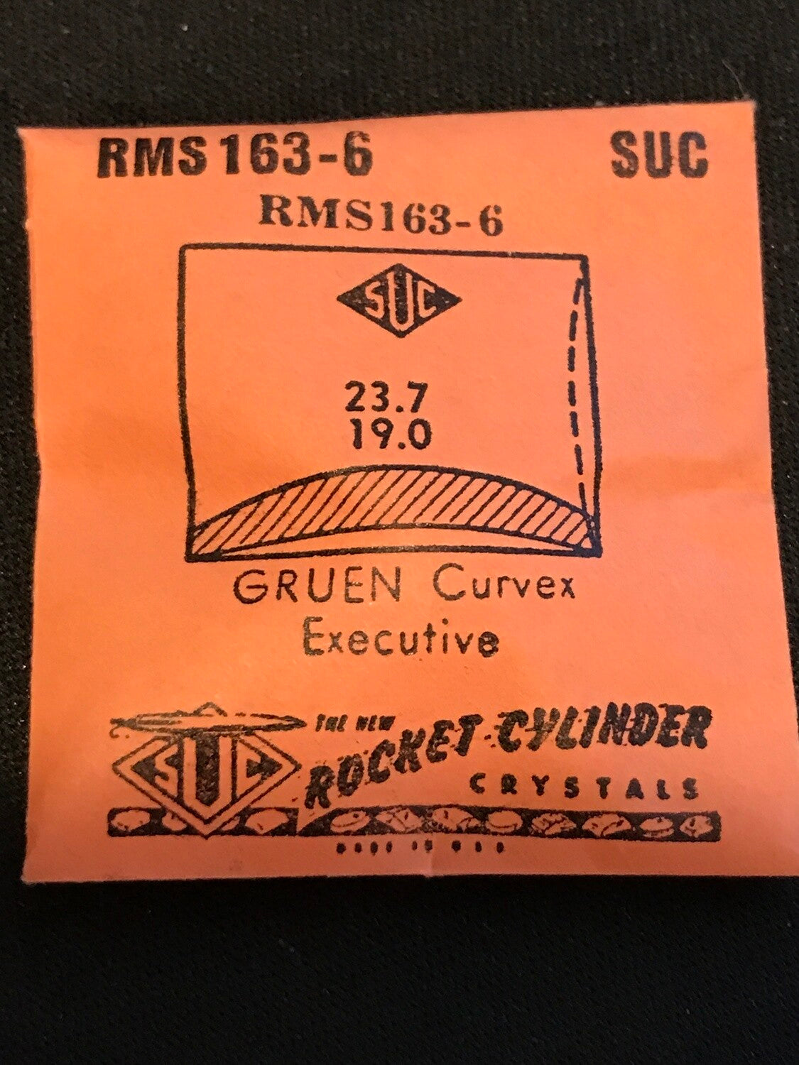 SUC Crystal RMS 163-6 for GRUEN Curvex Executive - 23.7 x 19.0mm - New