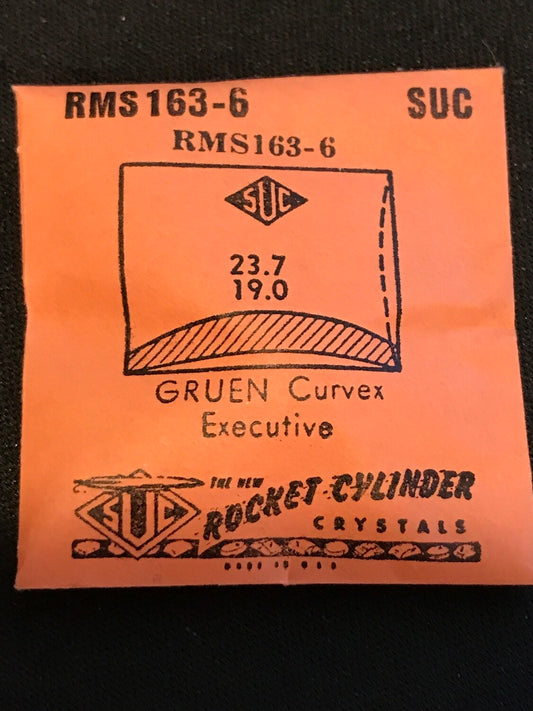 SUC Crystal RMS 163-6 for GRUEN Curvex Executive - 23.7 x 19.0mm - New