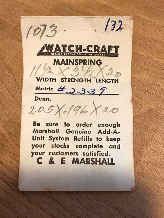 C&E Marshall Watch-Craft Mainspring 132 for Elgin 12s No. 2339 - Alloy