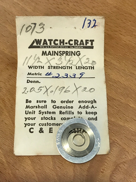 C&E Marshall Watch-Craft Mainspring 132 for Elgin 12s No. 2339 - Alloy