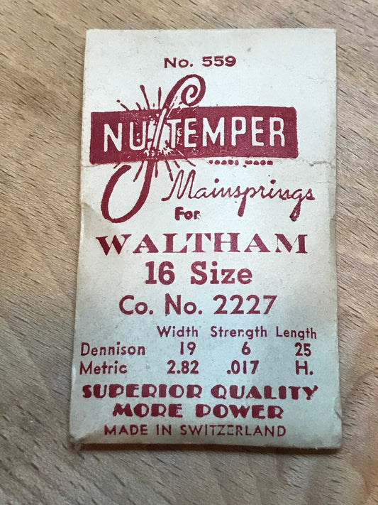 NuTemper Mainspring #559 for Waltham 16s, No. 2227 - Steel