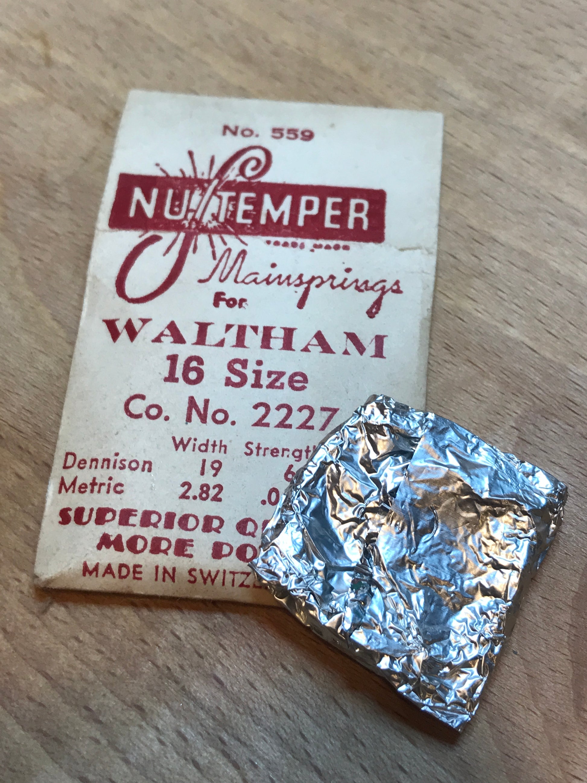 NuTemper Mainspring #559 for Waltham 16s, No. 2227 - Steel