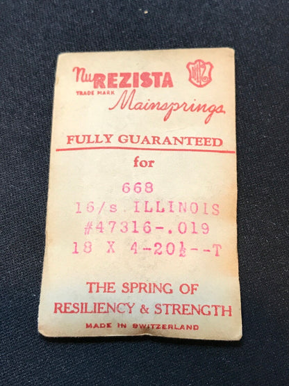 NuRezista Mainspring #668 for Illinois 16s No. 47316 - Steel