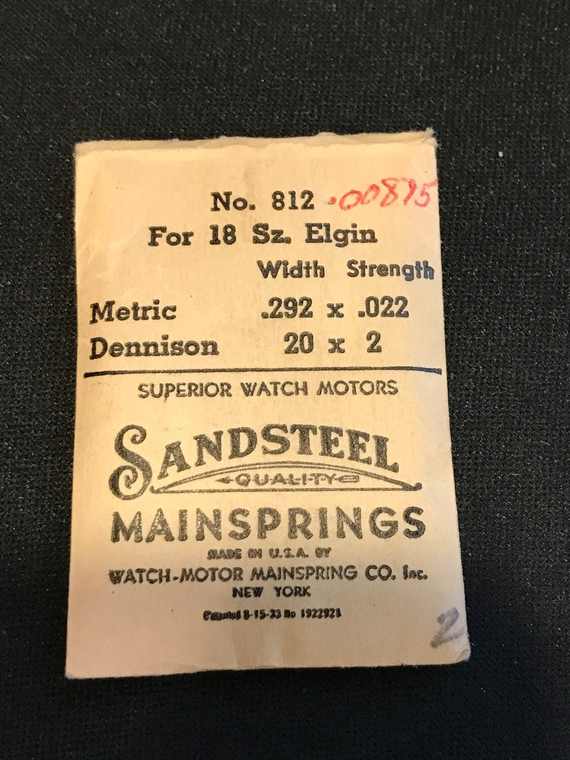 Sandsteel Mainspring for 18s Elgin No. 812 - Steel