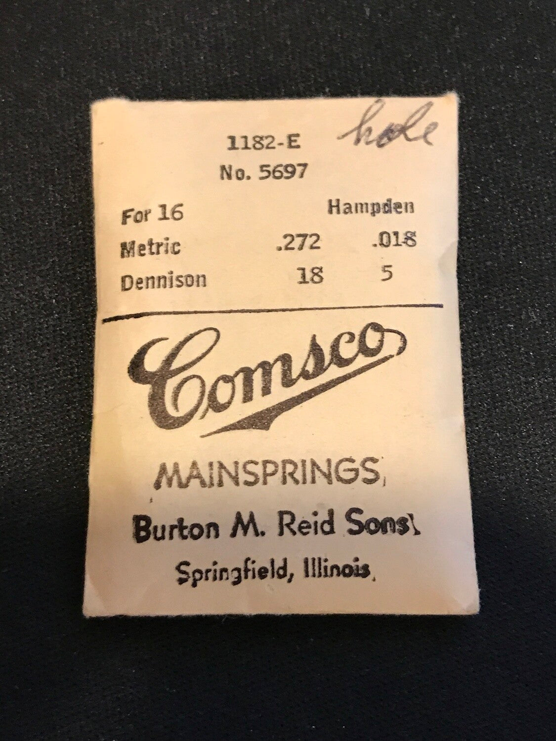 Comsco Mainspring #1182E for 16s Hampden Factory No. 5696 - Steel
