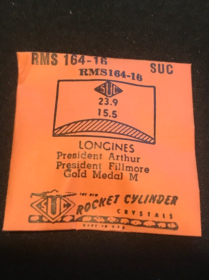 SUC Rocket Crystal RMS 164-16 for LONGINES President Arthur & Fillmore - 23.9 x 15.5mm - New