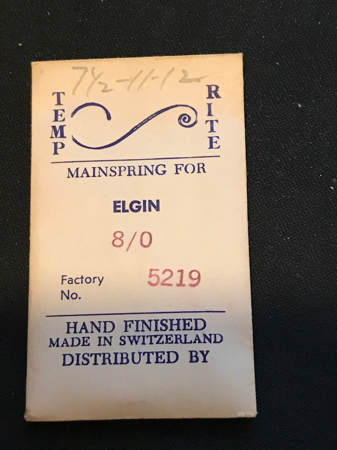 Temp-Rite Mainspring for Elgin 8/0s No. 5219 - Steel