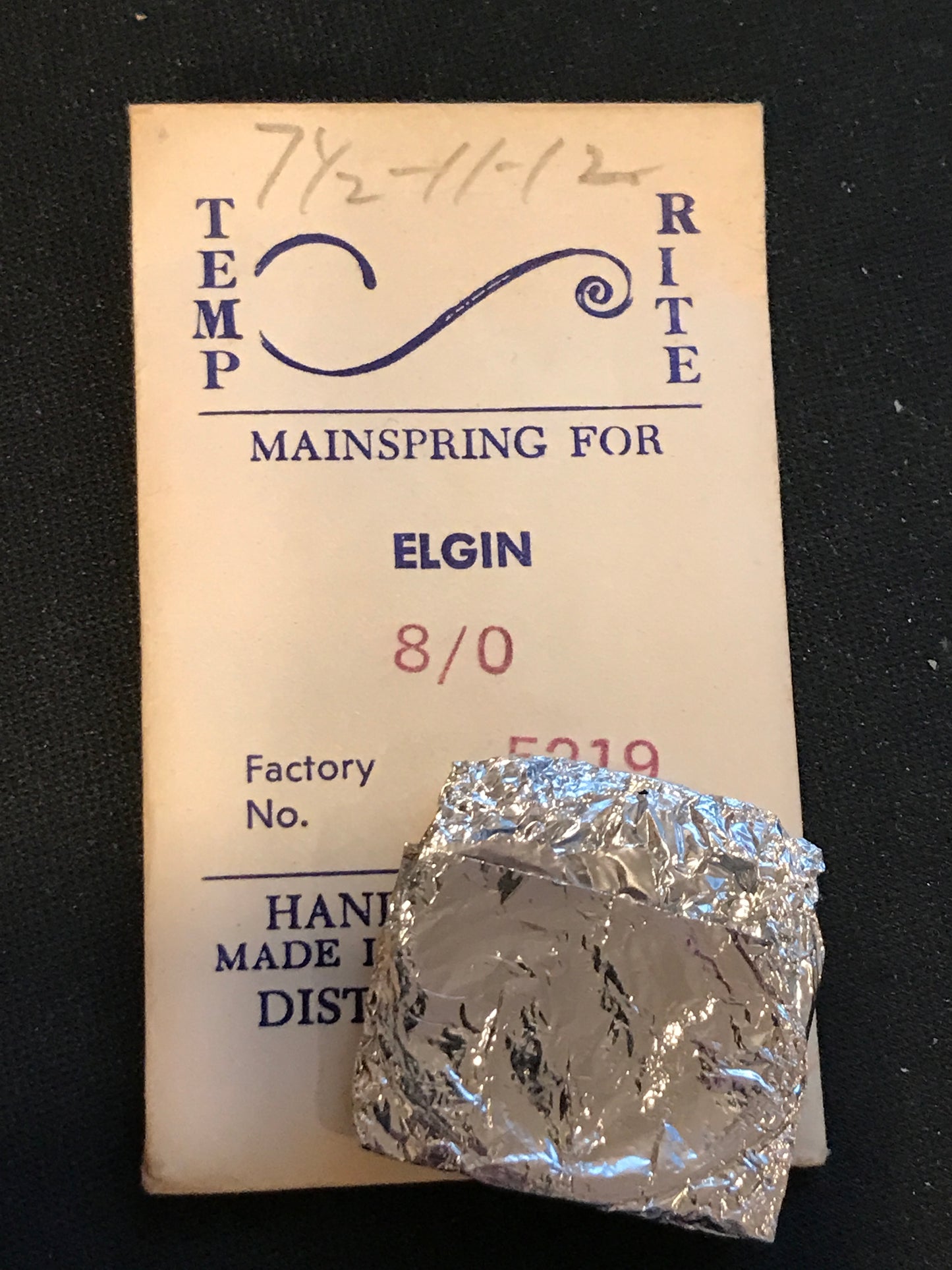 Temp-Rite Mainspring for Elgin 8/0s No. 5219 - Steel