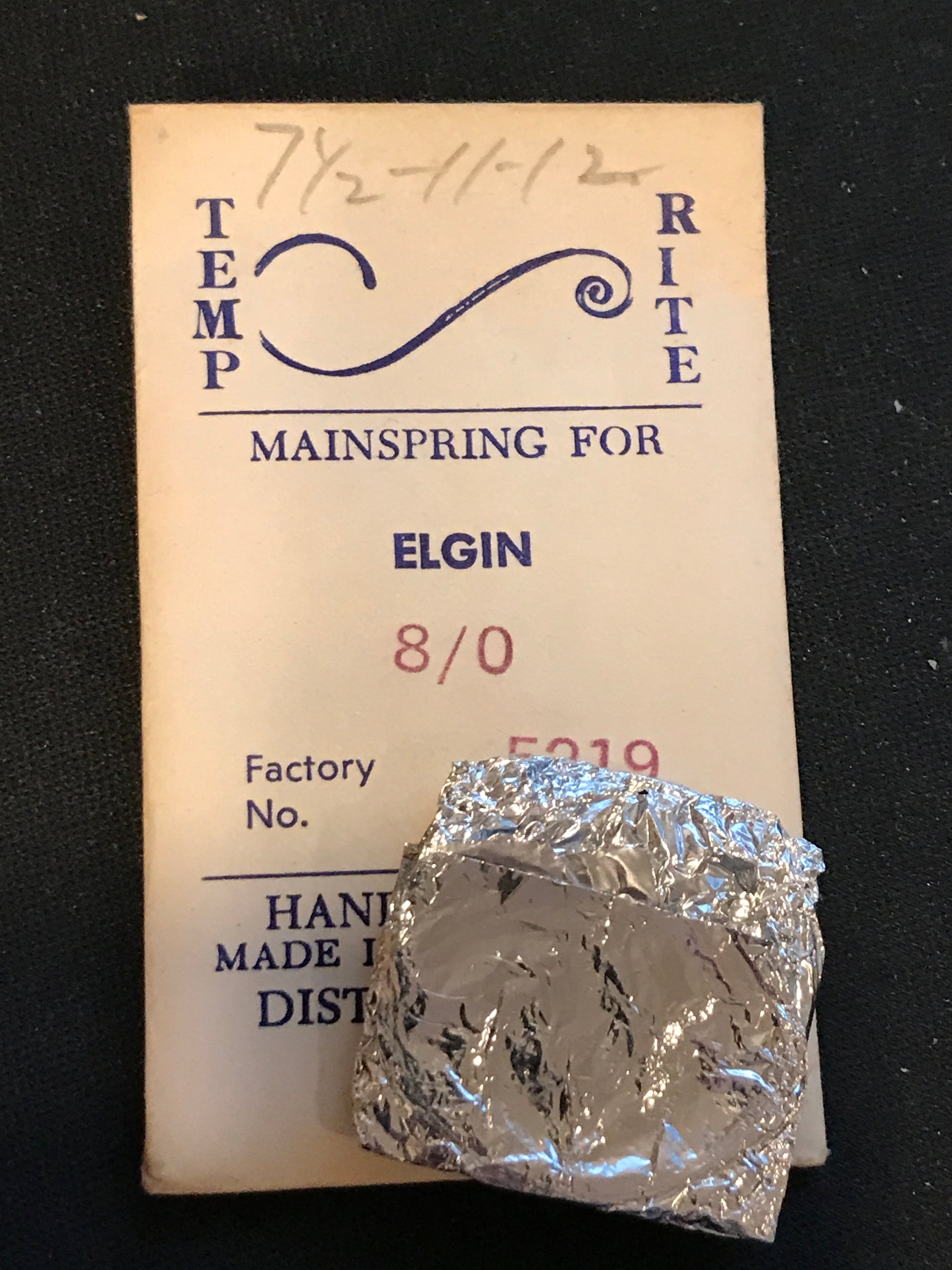 Temp-Rite Mainspring for Elgin 8/0s No. 5219 - Steel