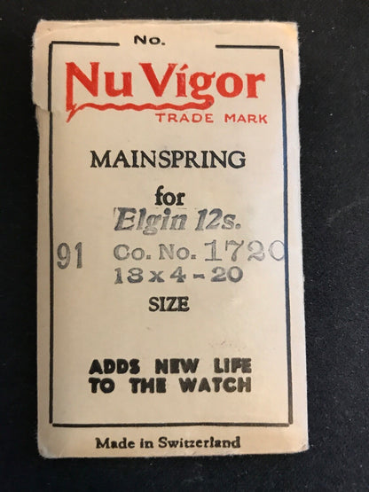 NuVigor Mainspring #91 for Elgin 12s No. Factory No. 1720 - Steel