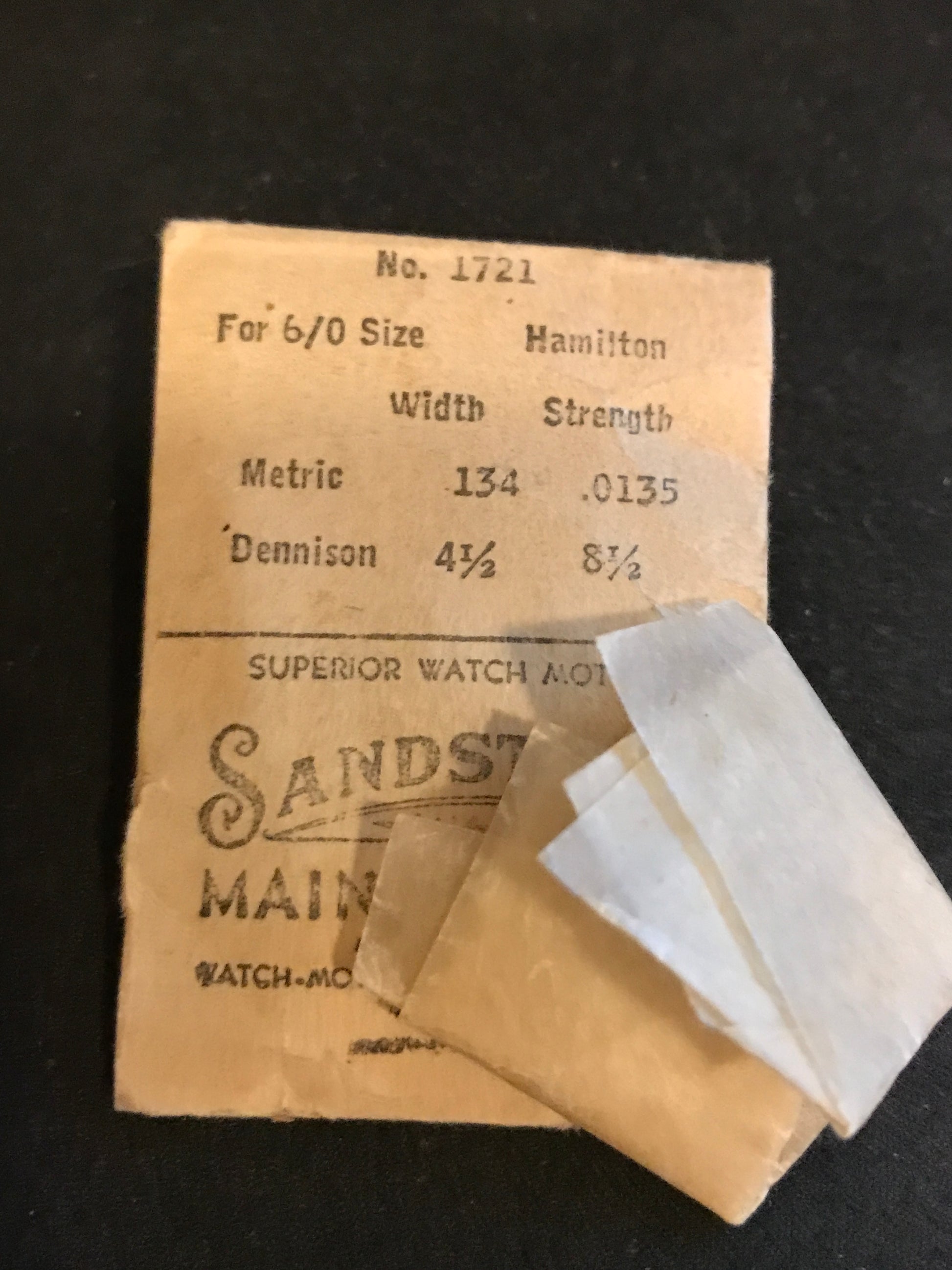Sandsteel Mainspring for Hamilton 6/0s Factory No. 1721 - Steel ...