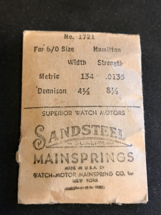 Sandsteel Mainspring for Hamilton 6/0s Factory No. 1721 - Steel