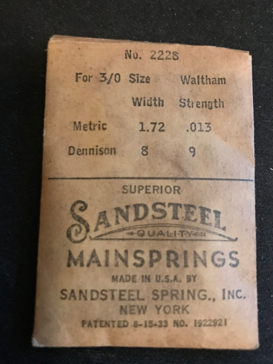 Sandsteel Mainspring for Waltham 3/0s No. 2228 - Steel