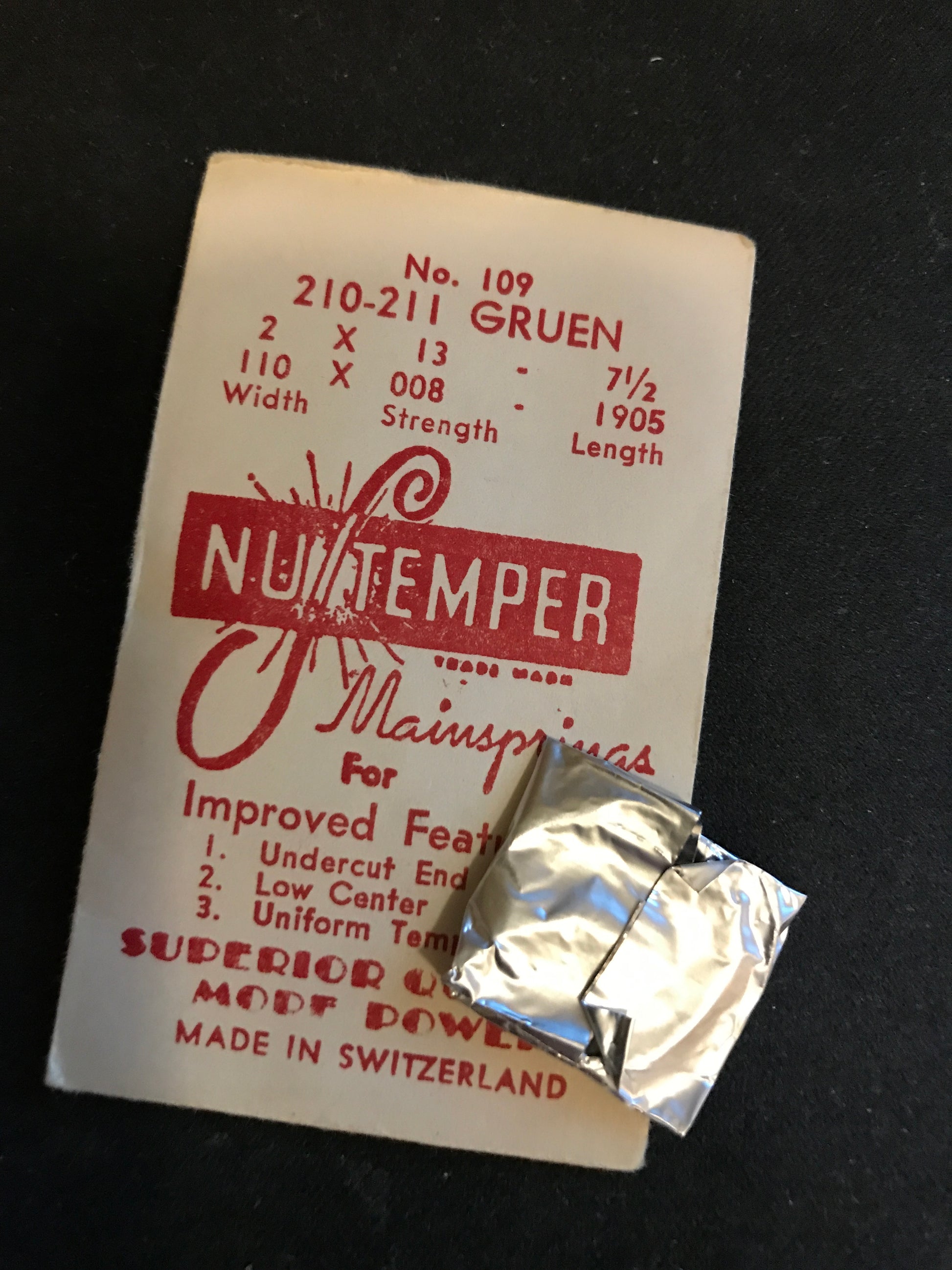 NuTemper Mainspring No. 109 for Gruen 210 - 211 - 212 caliber movements - steel