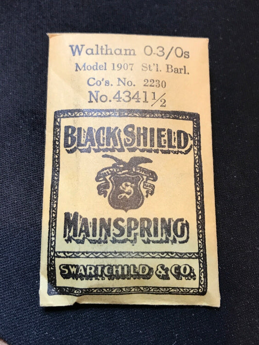 Swartchild Black Shield Mainspring #4341½ for Waltham 0s & 3/0s No. 2230 - Steel