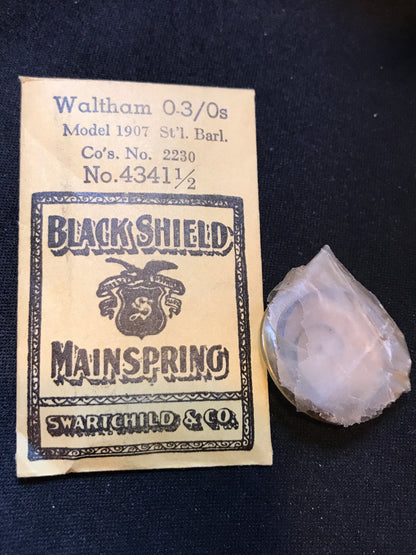 Swartchild Black Shield Mainspring #4341½ for Waltham 0s & 3/0s No. 2230 - Steel