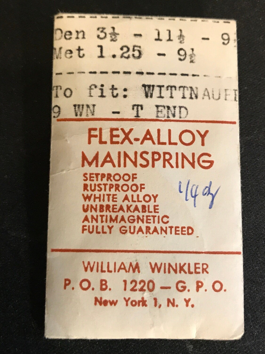 Flex-Alloy Mainspring for Wittnauer 9WN - Alloy