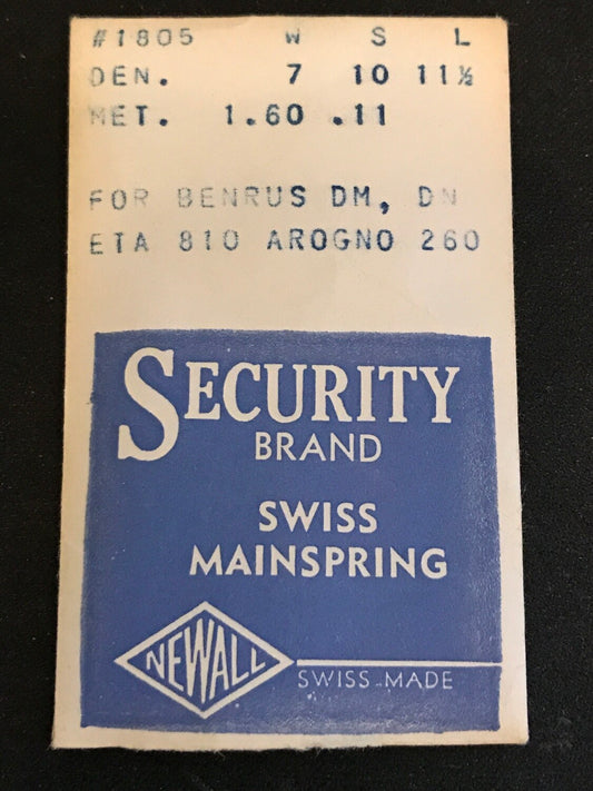 Newall Security Mainspring #1805 for Benrus DM, DN, ETA 810, Arogno 260 - Steel