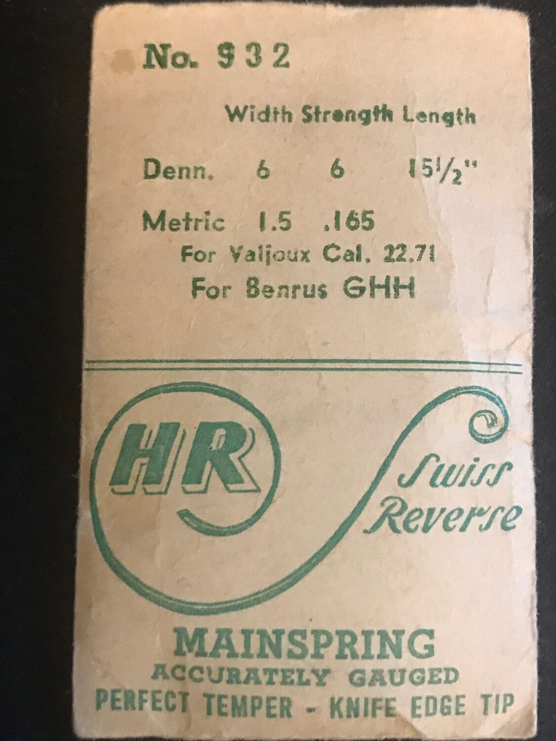 HR Mainspring No. 932 for Valjoux 22.71, Benrus GHH - Steel