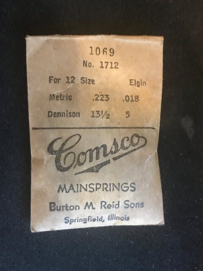 Comsco Mainspring #1069 for Elgin 12s Factory No. 1712 - Steel