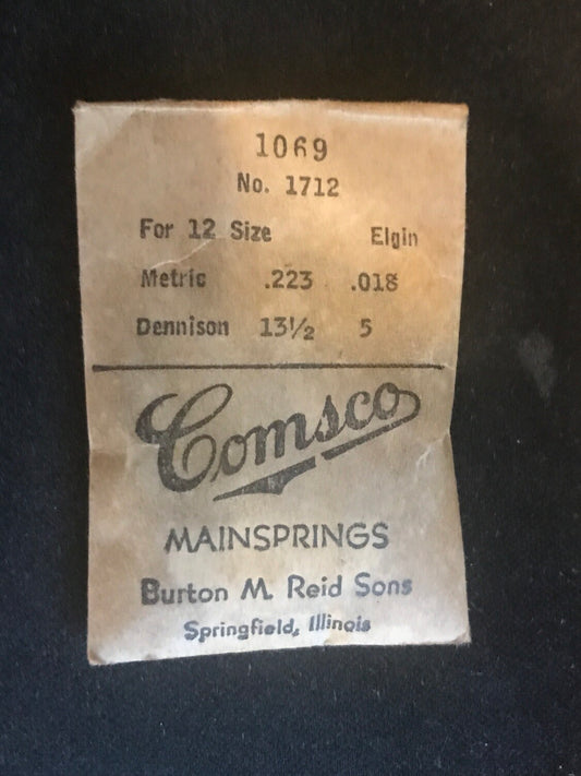 Comsco Mainspring #1069 for Elgin 12s Factory No. 1712 - Steel