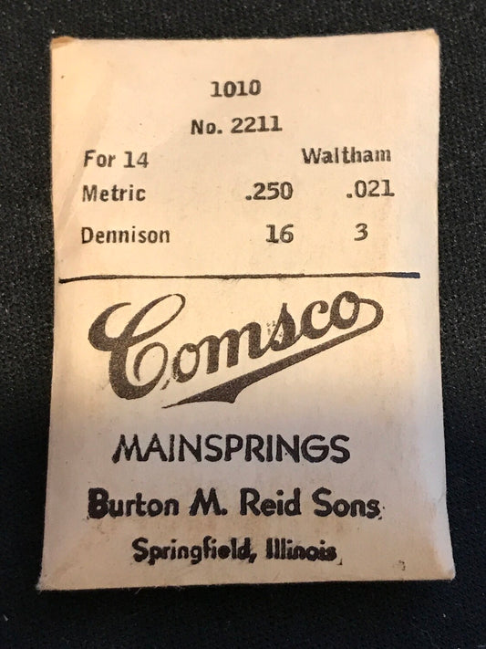Comsco Mainspring #1010 for 14s Waltham Model 1884 Factory No. 2211 - Steel