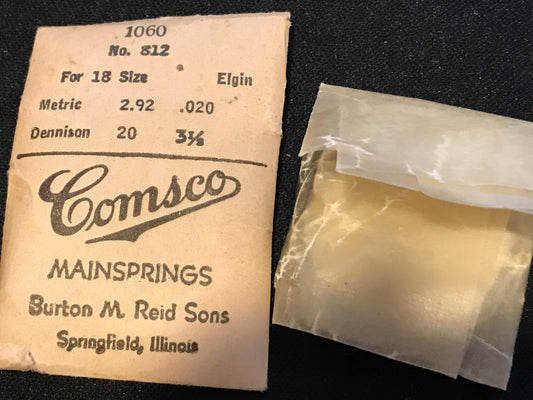 Comsco Mainspring #1060 for 18s Elgin Factory No. 812 - Steel
