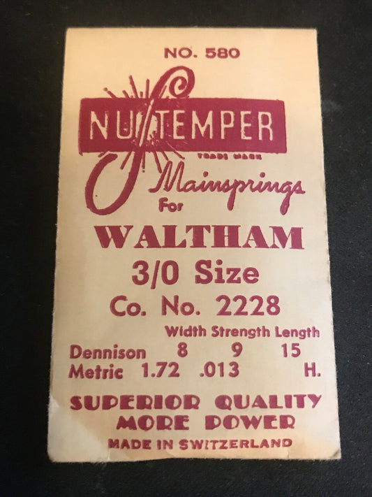 NuTemper Mainspring #580 for Waltham 0s Factory No. 2228 - Steel