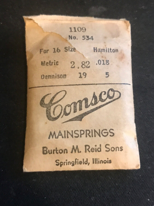 Comsco Mainspring #1109 for Hamilton 16s Factory No. 534 - Steel