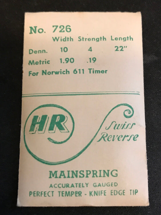 HR Mainspring #726 for Norwich caliber 611 Timer - Steel