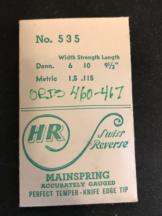 HR Mainspring No. 535 for Oris 460 thru 467 - Steel