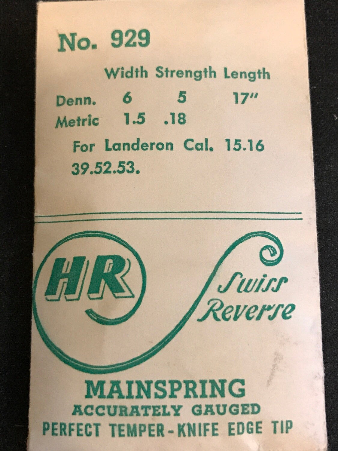 HR Mainspring No. 929 for Landeron caliber 15, 16, 39, 52, 53 Chronographs - Steel