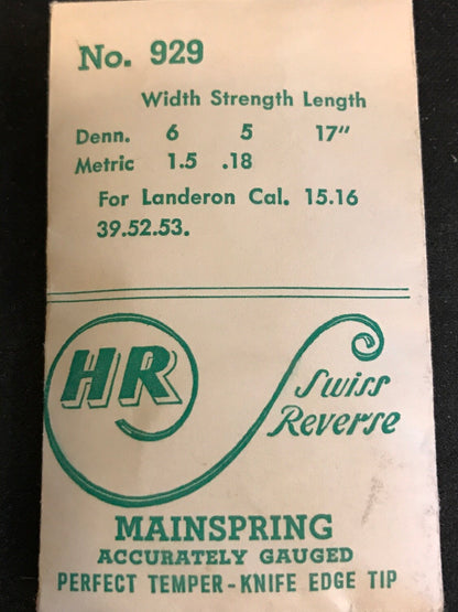 HR Mainspring No. 929 for Landeron caliber 15, 16, 39, 52, 53 Chronographs - Steel
