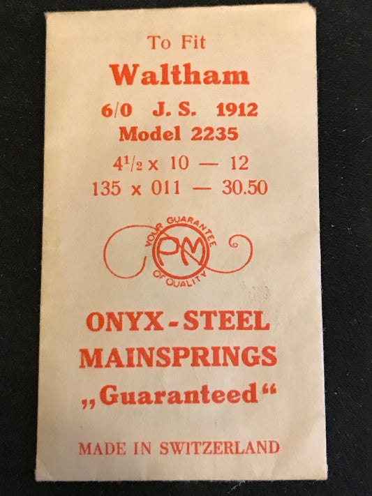PM Mainspring for Waltham 6/0s Jewel Series No. 2235 - ONYX Steel