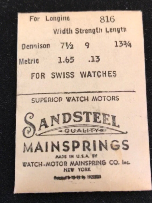 Sandsteel Mainspring #816 for Longines 13/33 & 13/34 - Steel