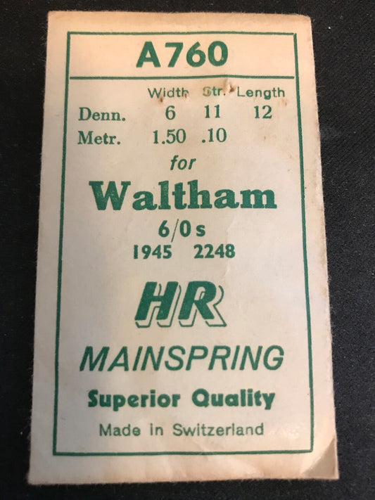 HR Mainspring A760 for Waltham 6/0s "C" & "D" Model 1945 No. 2248 - Steel
