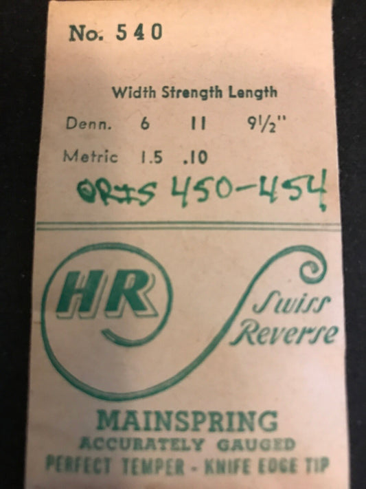 HR Mainspring No. 540 for Oris 450 thru 454 - Steel