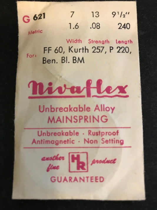 HR Nivaflex Mainspring G621 for FF60, Kurth 257, Benrus BI & BM - Alloy
