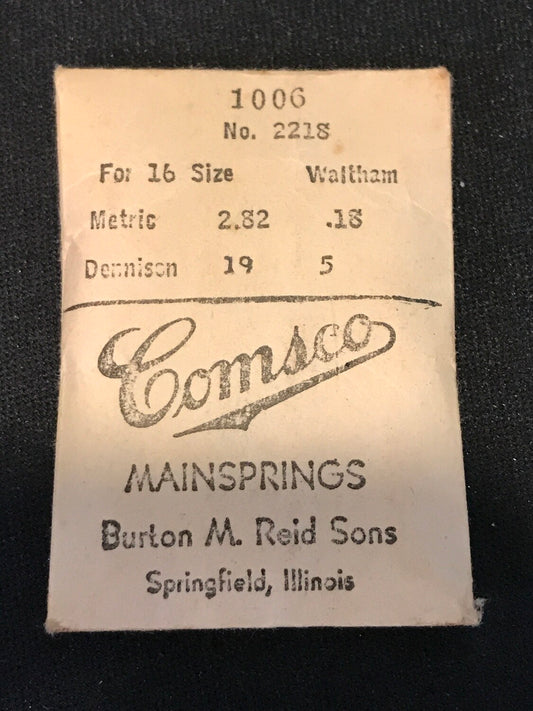Comsco Mainspring #1006 for Waltham 16s Factory No. 2218 - Steel