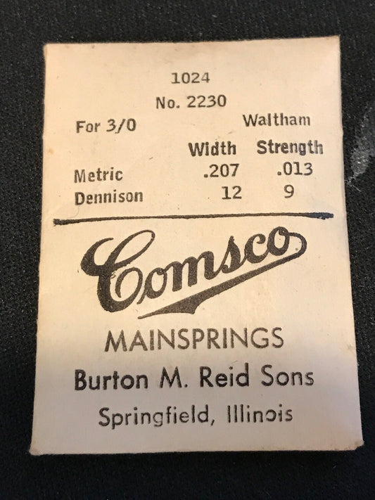 Comsco Mainspring #1024 for Waltham 3/0s Factory No. 2230 - Steel