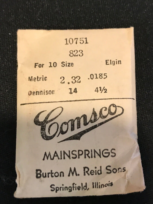 Comsco Mainspring #10751 for 10s Elgin Factory No. 823 - Steel