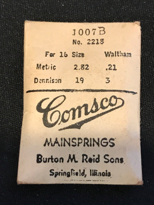 Comsco Mainspring #1007B for Waltham 16s Factory No. 2218 - Steel