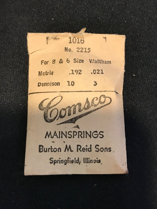 Comsco Mainspring #1016 for Waltham 6s & 8s Factory No. 2215 -  Steel