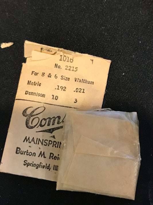 Comsco Mainspring #1016 for Waltham 6s & 8s Factory No. 2215 -  Steel